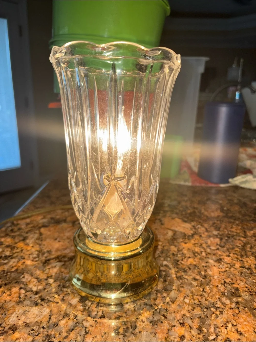 Crystal Glass and Gold Table Lamp Pair - Clear and Gold
